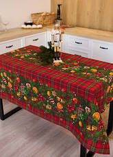 Скатертина новорічна лляна 150х220 Ялинкова гірлянда, фото 4