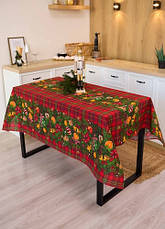 Скатертина новорічна лляна 150х180 см Ялинкова гірлянда, фото 2