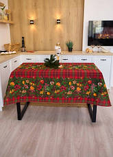 Скатертина новорічна лляна 150х220 Ялинкова гірлянда, фото 3