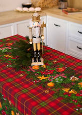 Скатертина новорічна лляна 150х220 Ялинкова гірлянда, фото 2