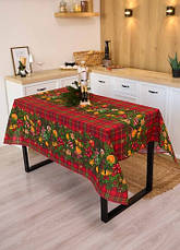 Скатертина новорічна лляна 150х220 Ялинкова гірлянда, фото 5