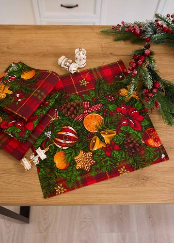 Набір новорічних лляних кухонних рушників Ялинкова гірлянда (10 штук в упаковці) 33х75 см