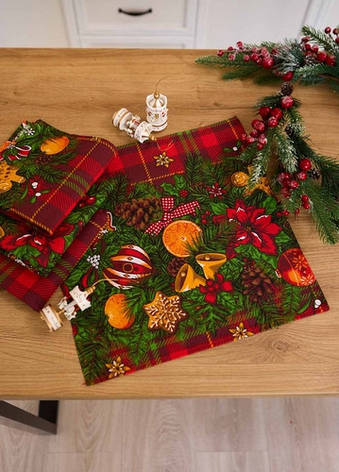 Набір новорічних лляних кухонних рушників Ялинкова гірлянда (10 штук в упаковці) 33х75 см, фото 1