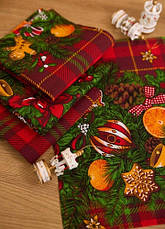 Набір новорічних лляних кухонних рушників Ялинкова гірлянда (10 штук в упаковці) 33х75 см, фото 3