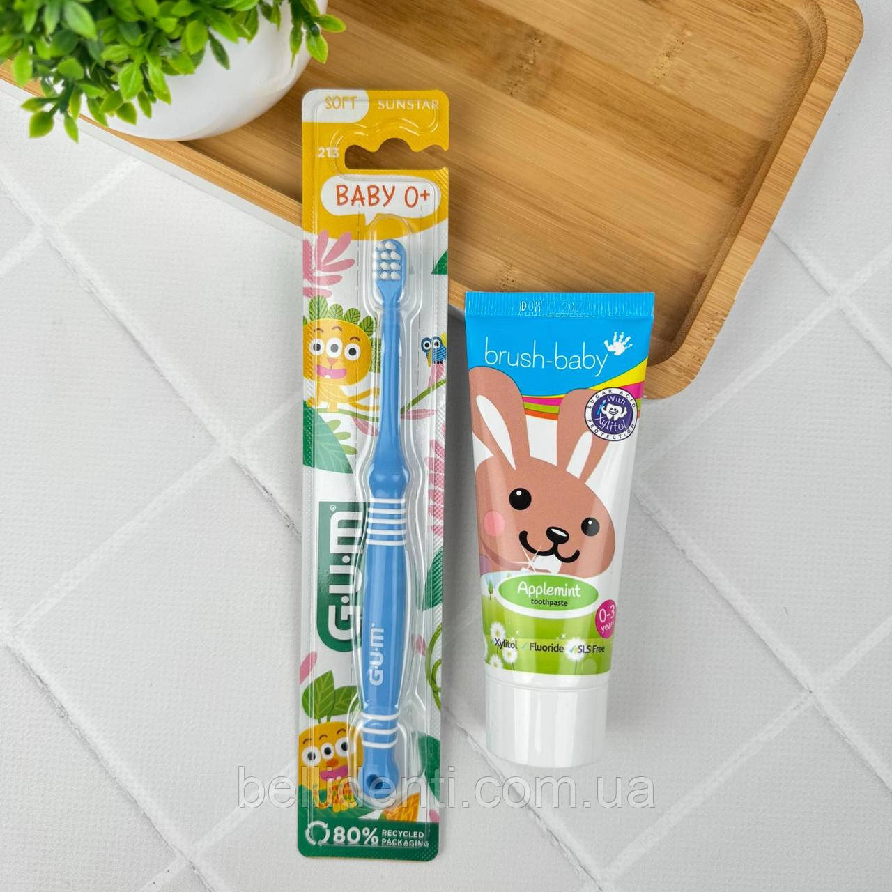 Набір Gum Brush-Baby (паста 50 мл зайчик + бірюзова щітка) Блакитний