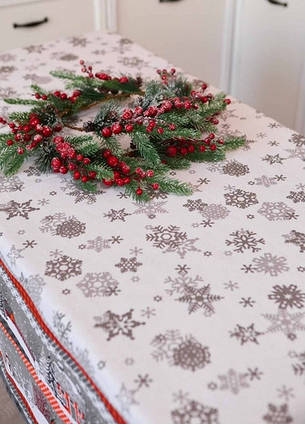 Скатертина новорічна лляна 150х180 см Сніговик, фото 2