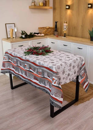 Скатертина новорічна лляна 150х150 Сніговик, фото 2