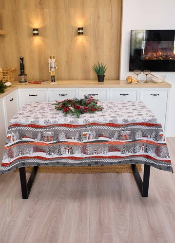 Скатертина новорічна лляна 150х150 Сніговик