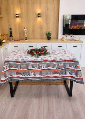 Скатертина новорічна лляна 150х150 Сніговик, фото 1