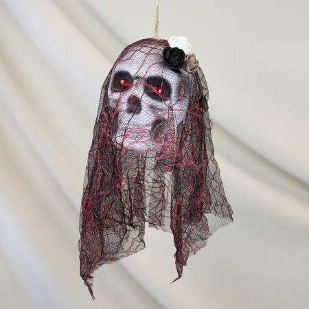 Декор ЧОРНИЙ з ЧЕРВОНИМ підвісний череп Діва в монтильї, фото 1