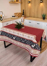 Скатертина новорічна лляна 150х150 Північні олені, фото 4