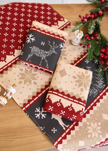 Набір новорічних лляних кухонних рушників Північні олені (10 штук в упаковці) 33х75 см