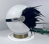 Обруч прикраса на голову з пір'ям (чорний)