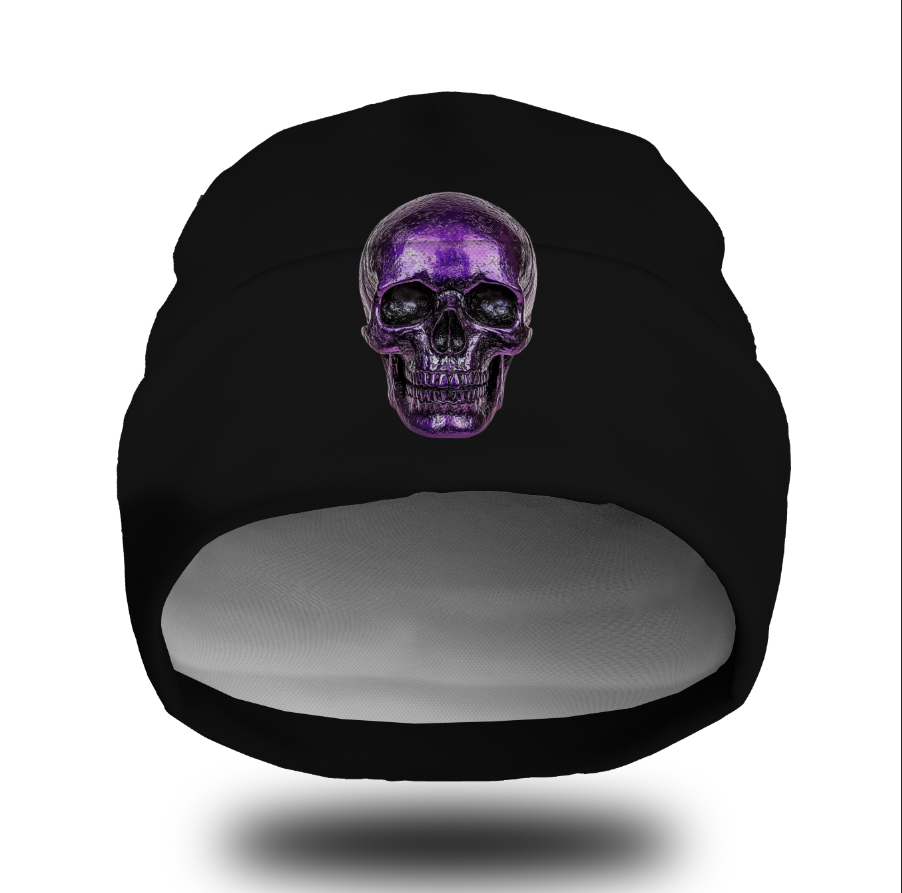 Шапка біні "Фіолетовий череп готика" унісекс з принтом ВСІ розміри, фото 1