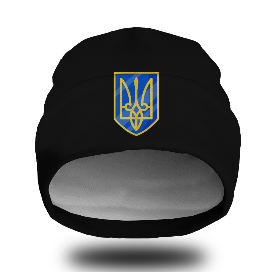Шапка біні "Тризуб герб України арт 01" унісекс з принтом ВСІ розміри, фото 1