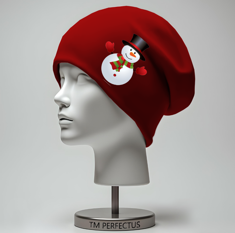 Шапка біні "Сніговик новорічна різдвяна святкова" унісекс з принтом ВСІ розміри, фото 1