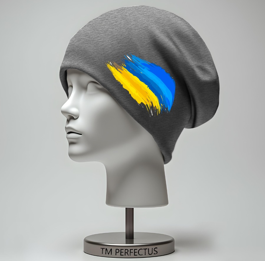 Шапка біні "Прапор України арт мазки фарб 5" унісекс з принтом ВСІ розміри, фото 1