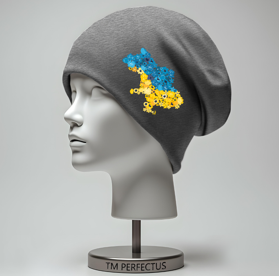 Шапка біні "Прапор мапа України арт" унісекс з принтом ВСІ розміри, фото 1