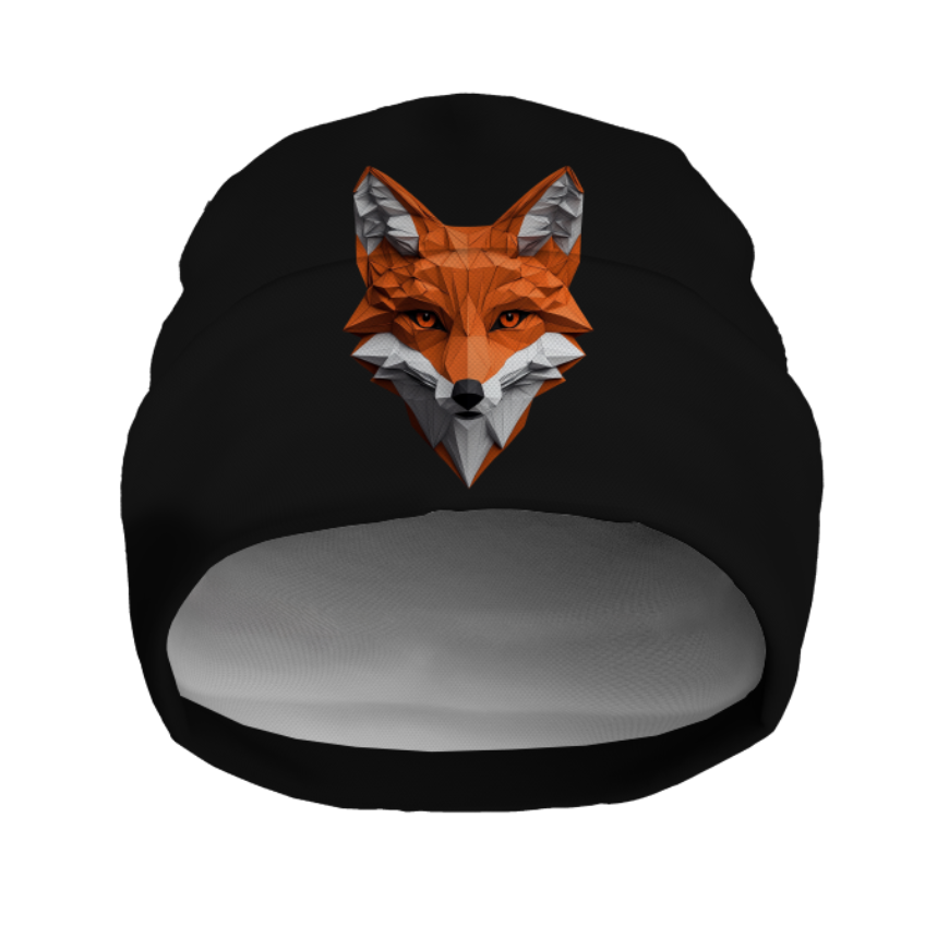 Шапка біні "Морда геометричного лиса" унісекс з принтом ВСІ розміри, фото 1