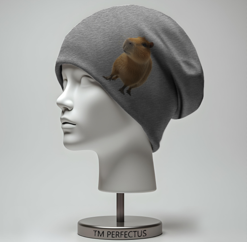 Шапка біні "З капібарою" унісекс з принтом ВСІ розміри, фото 1