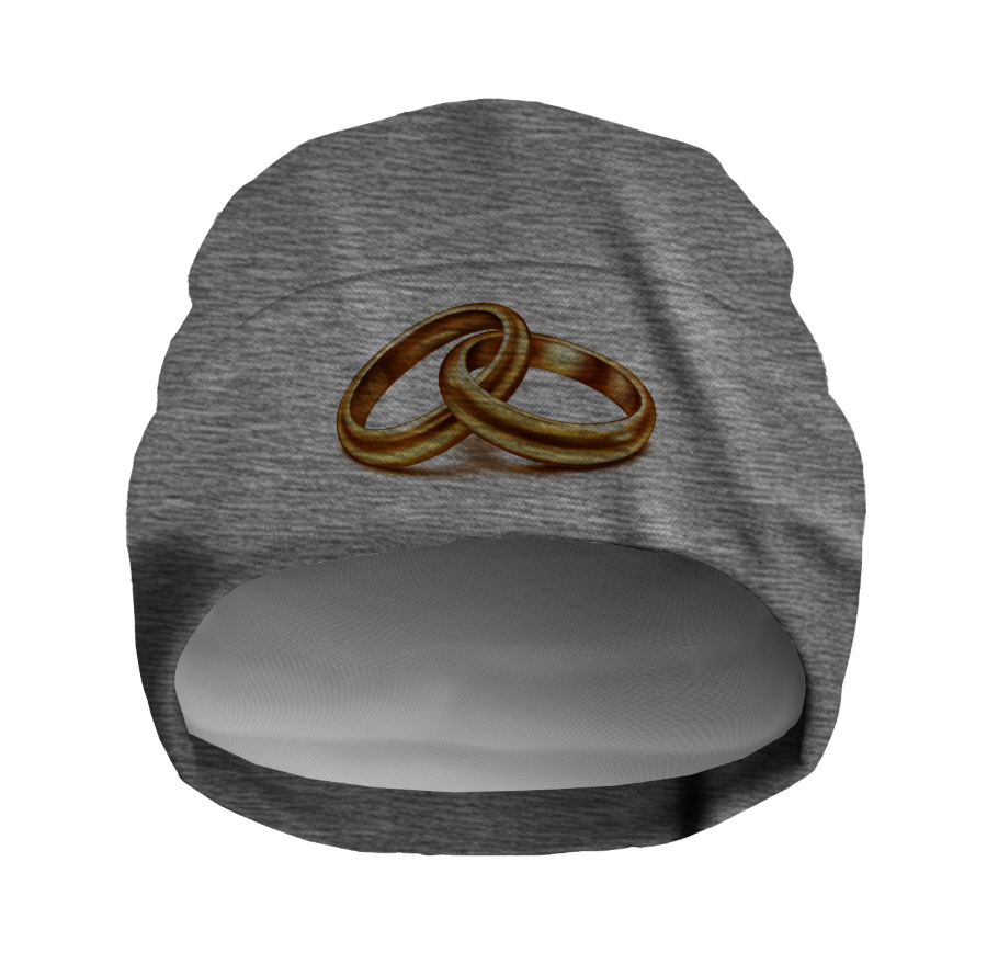 Шапка біні "З золотими каблучками весілля 1" унісекс з принтом ВСІ розміри, фото 1