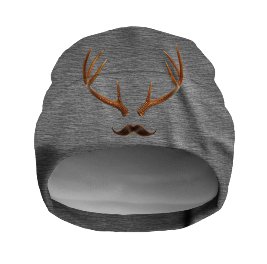 Шапка біні "Вуса та роги оленя" унісекс з принтом ВСІ розміри, фото 1