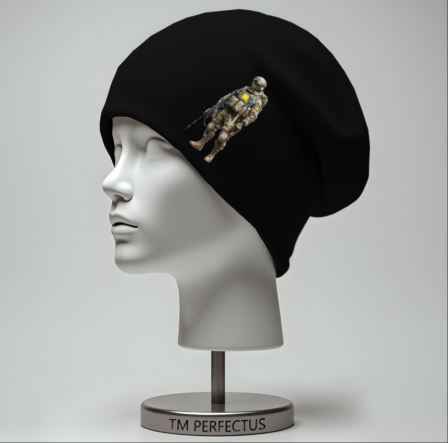 Шапка біні "Військовий ЗСУ" унісекс з принтом ВСІ розміри, фото 1