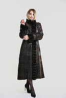 Дублянка натуральна жіноча довга з хутром норки коричнева XL