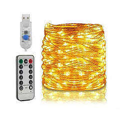 Світлодіодна новорічна гірлянда нитка краплі роси мідний дріт 50 м 500 LED USB з пультом теплий білий AND 77-20 Jw
