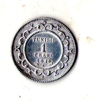 Туніс › Французький протекторат 1 франк 1914 рік Срібло 0.835, 5g, ø 23.3mm №2461, фото 1