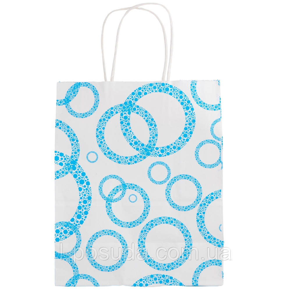 Подарунковий пакет Blue inspiration - синій подарунковий пакет з ручками 12 шт упаковка, фото 1