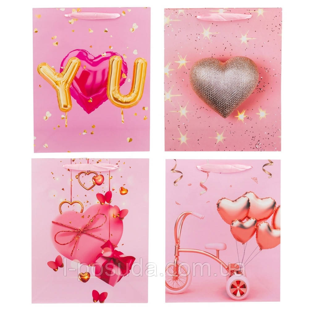 Подарункова сумка «Мелодія кохання», 26×32 см – романтичний дизайн, випадковий вибір 12 шт, фото 1