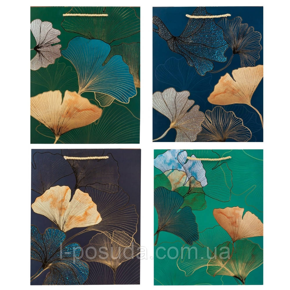 Подарунковий пакет «Golden Ginkgo», 26×32 см, середній, випадковий дизайн 12 шт, фото 1