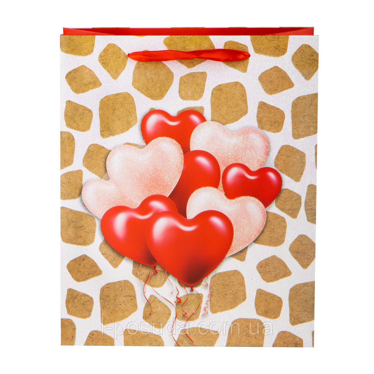 Подарунковий пакет Романтика, 32×26×12 см - стильна упаковка для подарунків середнього розміру 12 шт упаковка, фото 1