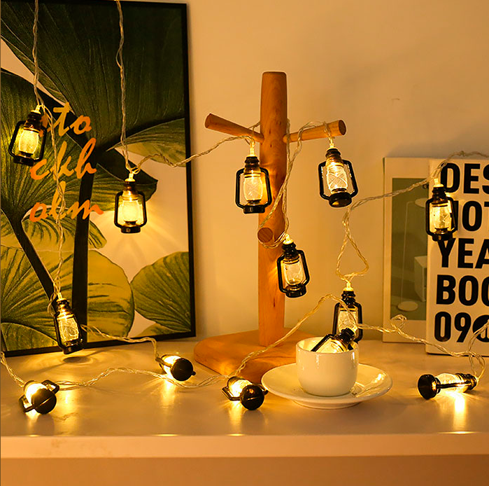 Світлодіодна гірлянда Гасові лампи чорна, 5 м, 20 ламп, на сонячній батареї, фото 1