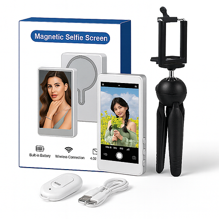 Зовнішний білий Wi-Fi монітор екран для телефону, селфі дісплей iScreen T1 з триногою, повторювач екрана смартфону, фото 1