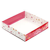 Упаковка для пряників з прозорою кришкою 160*160*35мм Новорічна червона