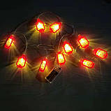 Світлодіодна гірлянда Гасові лампи червона, 3 м, 20 ламп, USB, фото 6