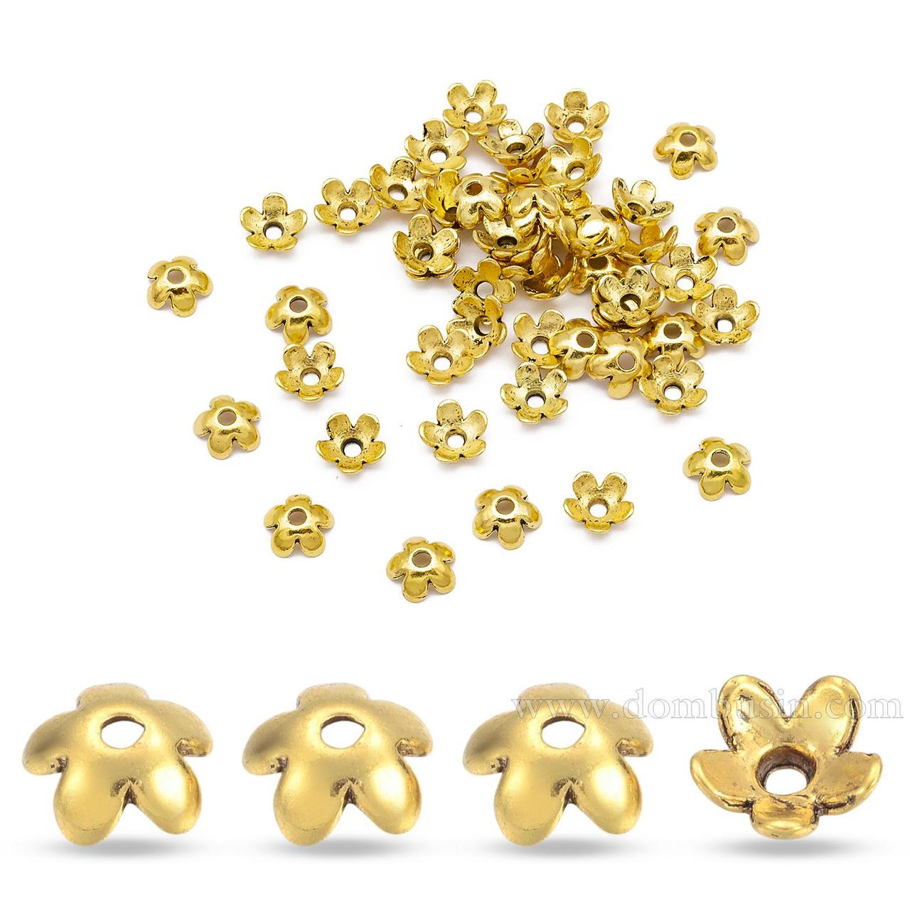 Шапочки для Намистин, Сплав, Квітка, Античне Золото, 6.5х3мм, Отвір 1мм, 50 шт, фото 1