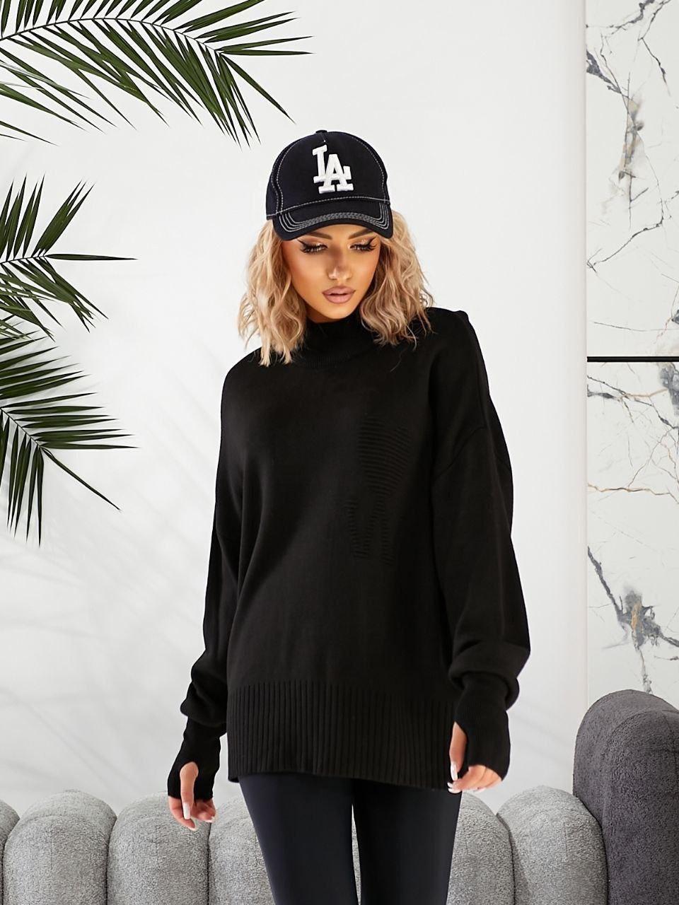 Жіночий теплий светр оверсайз, Туреччина, вовна/акрил, розрізи на рукавах (130-150 ОГ)., фото 1