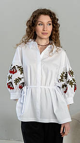 Жіноча сорочка з вишивкою горобини з поясом NORA KVITIN MKNK392-2
