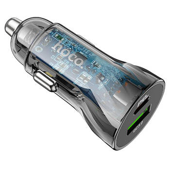 АЗУ Hoco Z47A Transparent Discovery Edition dual port PD30W+QC3.0 car charger Transparent Black