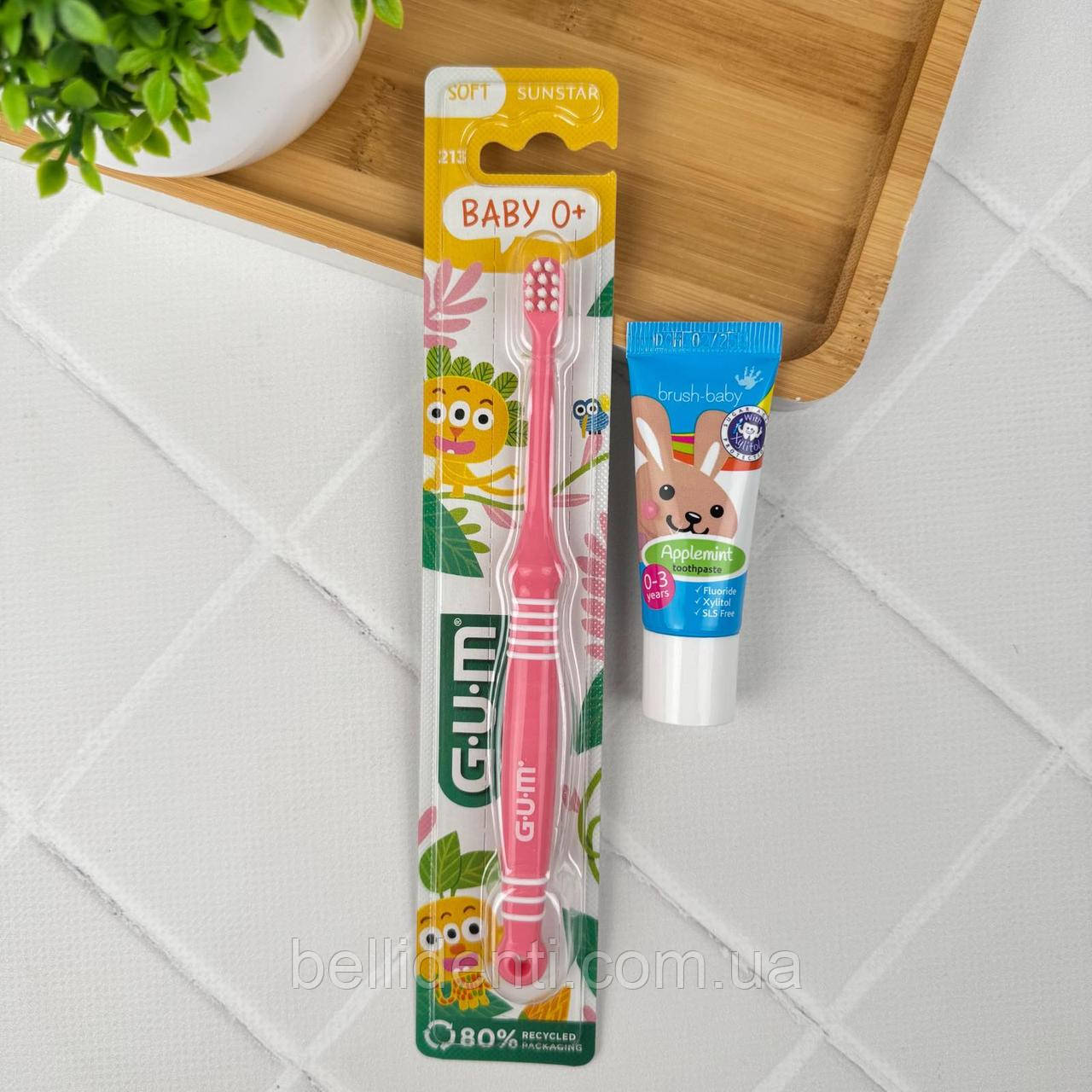 Набір Gum Brush-Baby (паста 12 мл зайчик + рожева щітка), фото 1