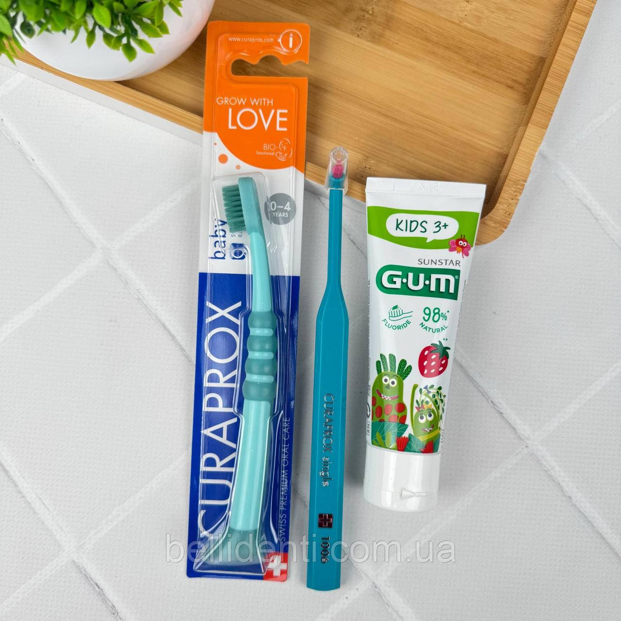 Набір Gum Kids Curaprox Baby 1006 від 3 до 4 років (зубна паста 50 мл+зубна щітка+монопучкова зубна щітка)