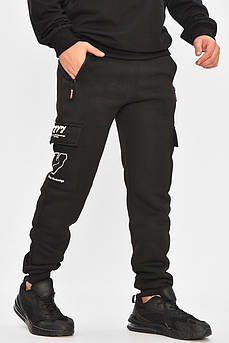 Спортивні штани чоловічі на флісі чорного кольору 207197M