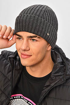 Шапка чоловіча на флісі темно-сірого кольору 207301M