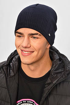 Шапка чоловіча на флісі темно-синего кольору 207373M