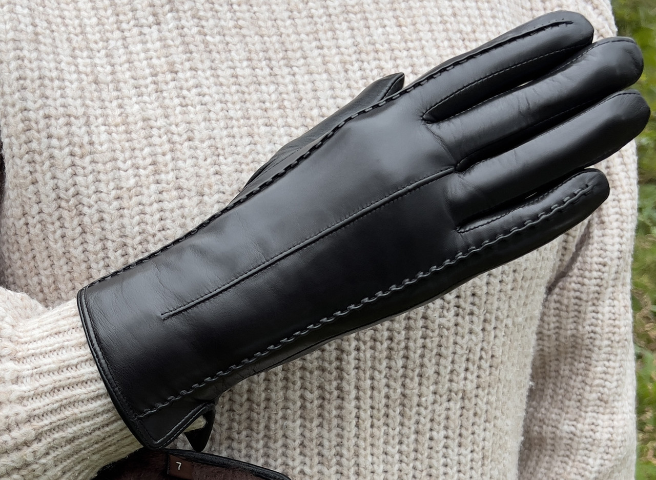 Жіночі шкіряні рукавички на мутоновому хутрі., фото 1