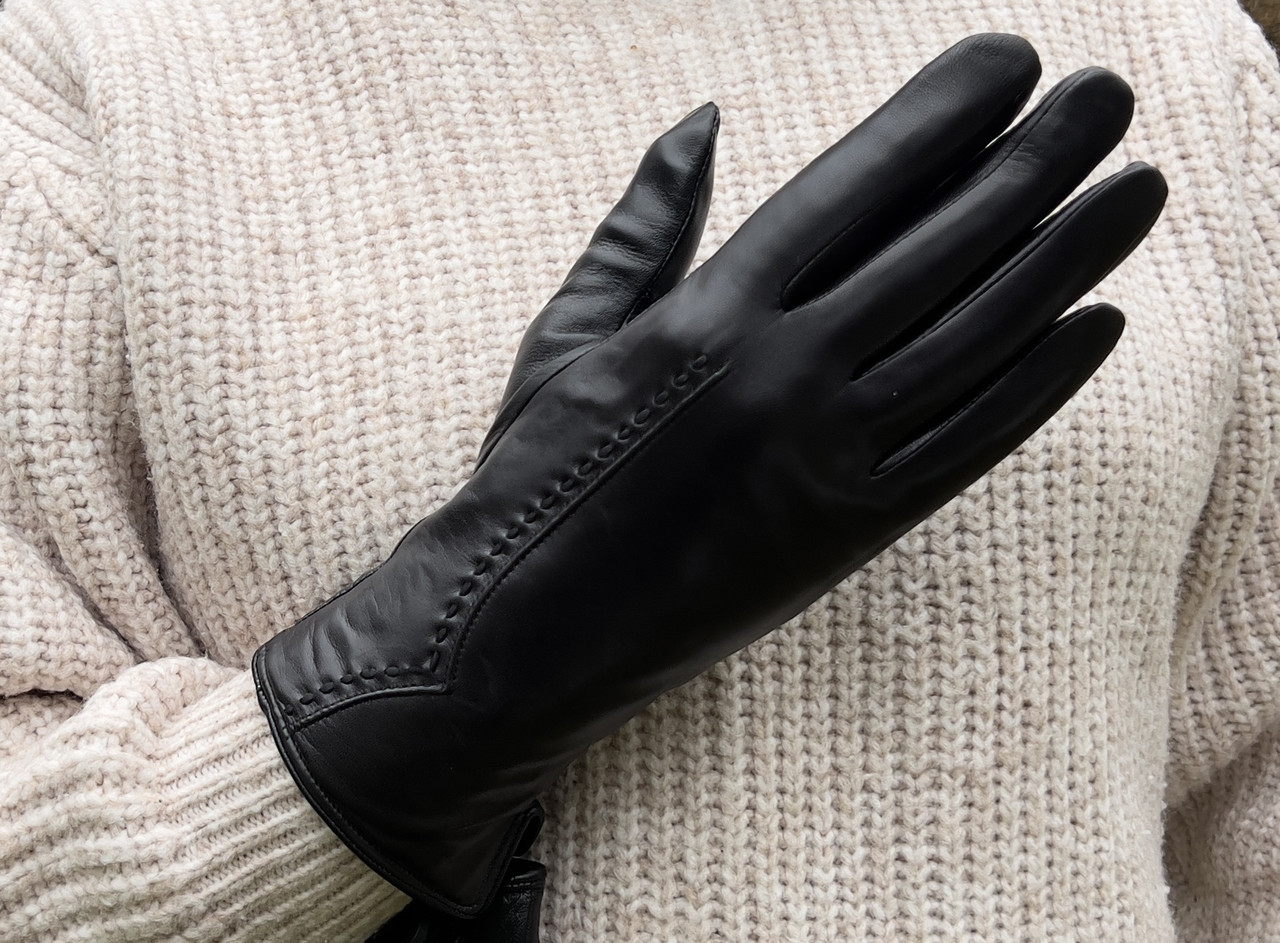 Жіночі шкіряні рукавички на мутоновому хутрі., фото 1