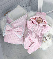 Набір на виписку з пологового будинку для хлопчика для дівчинки осінь-зима  (комбінезон, конверт, шапочка)